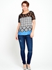 Coleen Blue Tile Print Top With Lace Top