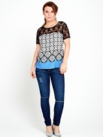Coleen Blue Tile Print Top With Lace Top