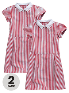 Top Class Girls Pack Of Two Cotton Stripe School Dresses