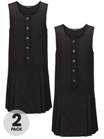 Top Class Girls Pack of Two Woven Button School Uniform Pinafore