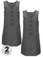 Top Class Girls Pack of Two Woven Button School Uniform Pinafore